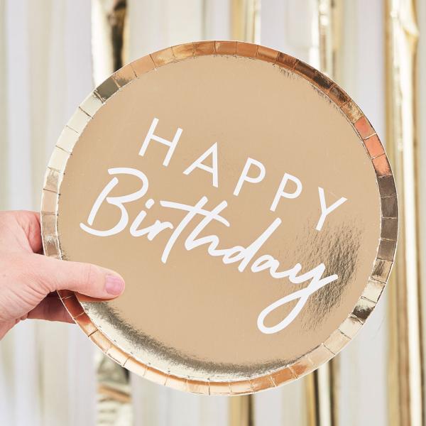 Happy Birthday Lautaset Metallic Kulta