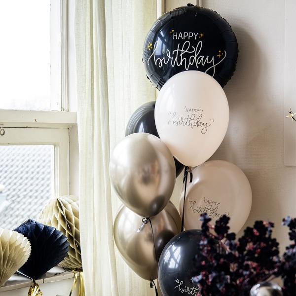 Pyöreä Folioilmapallo Happy Birthday Musta