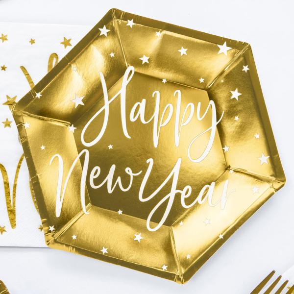 Happy New Year Kuusikulmaiset Jälkiruokalautaset