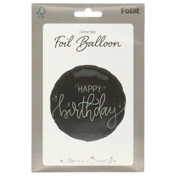Pyöreä Folioilmapallo Happy Birthday Musta