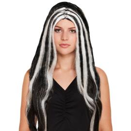 Pitkä Musta Noitaperuukki Kiharoilla