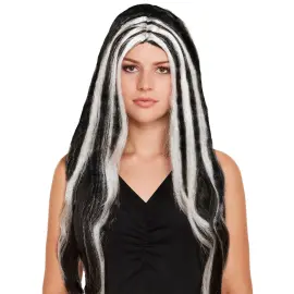 Pitkä Musta Noitaperuukki Kiharoilla