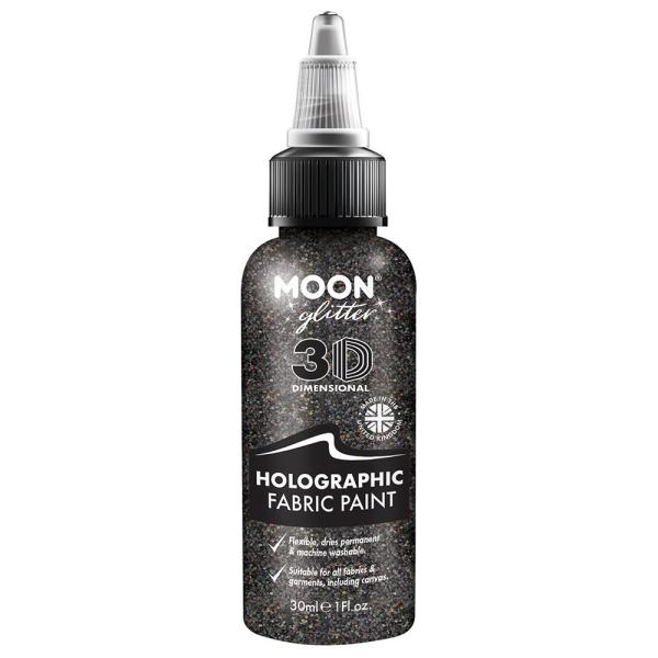 Moon Glitter Holografinen Glitter Tekstiiliväri Musta 30 ml