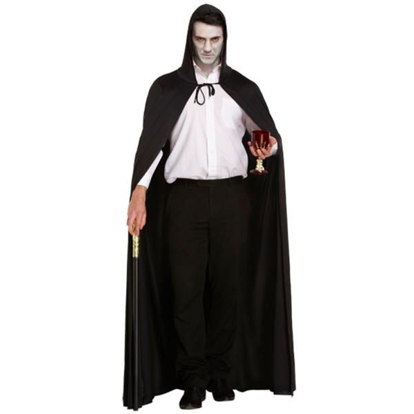 Pitkä Musta Viitta Hupulla