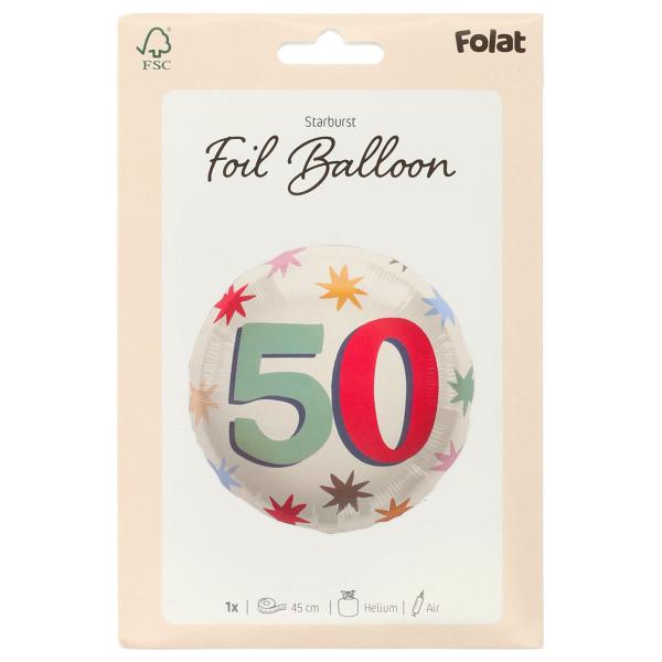 Pyöreä Folioilmapallo Tähdillä 50 vuotta
