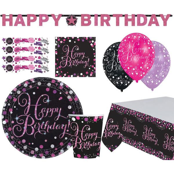 Syntymäpäiväsetti Glitter Pinkki 41-kpl