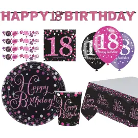 Syntymäpäiväsetti Glitter Pinkki 18 v 41-kpl