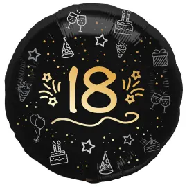 Pyöreä Folioilmapallo Musta 18 vuotta