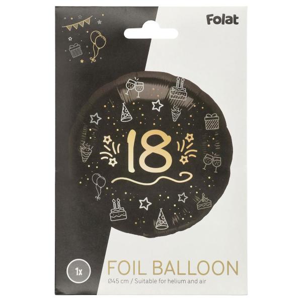 Pyöreä Folioilmapallo Musta 18 vuotta