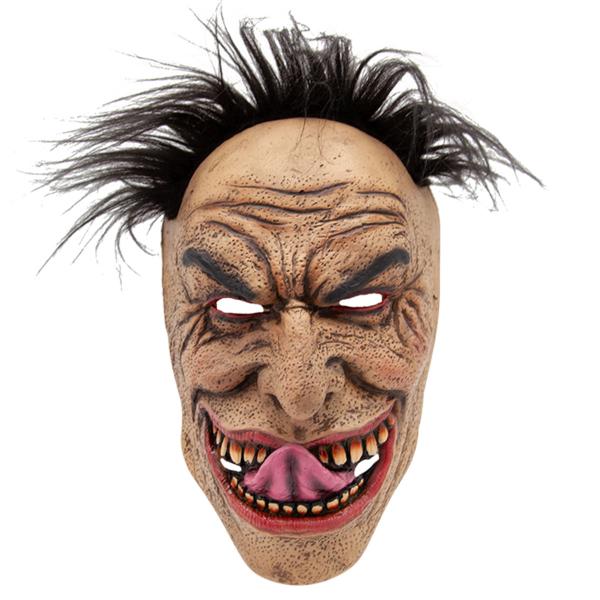 Lateksinaamio Hiuksilla ja Pelottavalla Hymyllä