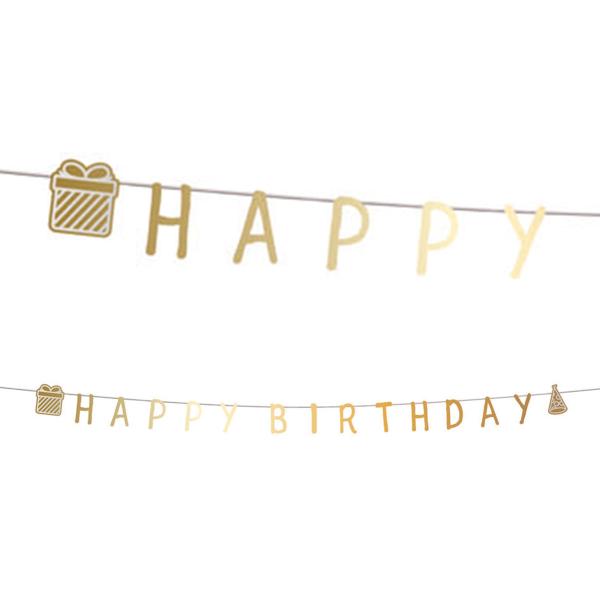 Kirjaviirinauha Happy Birthday Kulta