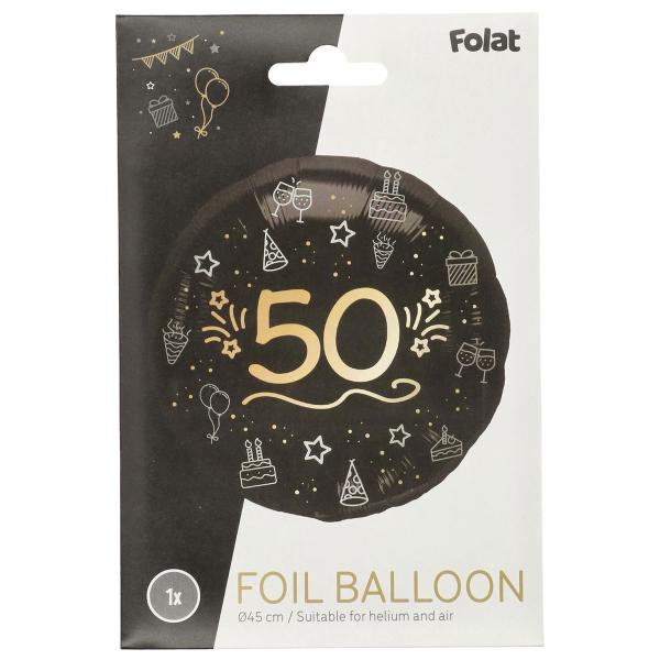 Pyöreä Folioilmapallo Musta 50 vuotta