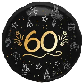 Pyöreä Folioilmapallo Musta 60 vuotta