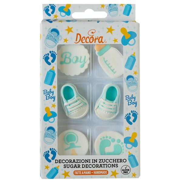 Sokerikoristeet Baby Shower Sininen/Valkoinen 6-kpl