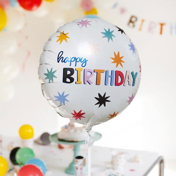 Pyöreä Happy Birthday Folioilmapallo Tähdillä