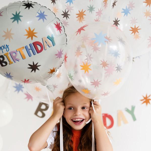 Pyöreä Happy Birthday Folioilmapallo Tähdillä