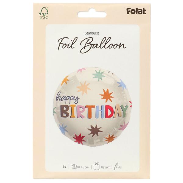 Pyöreä Happy Birthday Folioilmapallo Tähdillä