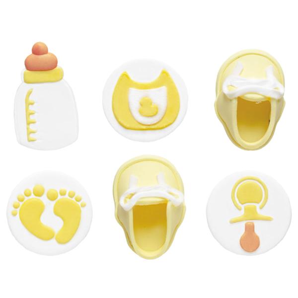 Sokerikoristeet Baby Shower Keltainen/Valkoinen 6-kpl