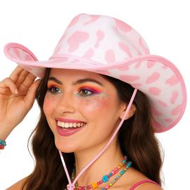 Cowboyhattu Lehm&auml;kuviolla Vaaleanpunainen/Valkoinen