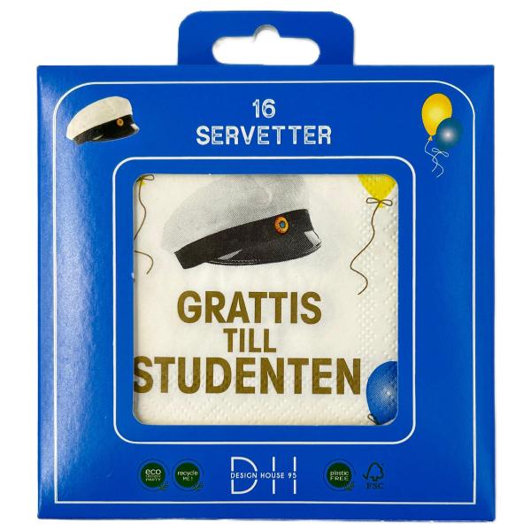 Kahviservetit Grattis Till Studenten 25cm 16 kpl