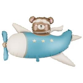 Folioilmapallo Karhu Lentokoneessa Vaaleansininen 94 x 61 cm