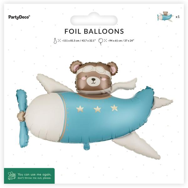 Folioilmapallo Karhu Lentokoneessa Vaaleansininen 94 x 61 cm