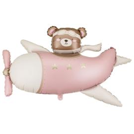 Folioilmapallo Karhu Lentokoneessa Vaaleanpinkki 94 x 61 cm