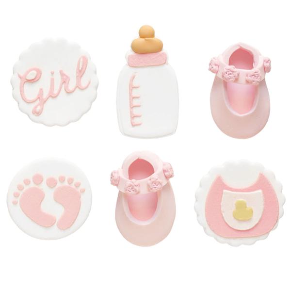 Sokerikoristeet Baby Shower Pinkki/Valkoinen 6-kpl