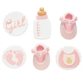 Sokerikoristeet Baby Shower Pinkki/Valkoinen 6-kpl