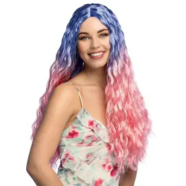 Aaltoileva Peruukki Vaaleanpunainen/Sininen