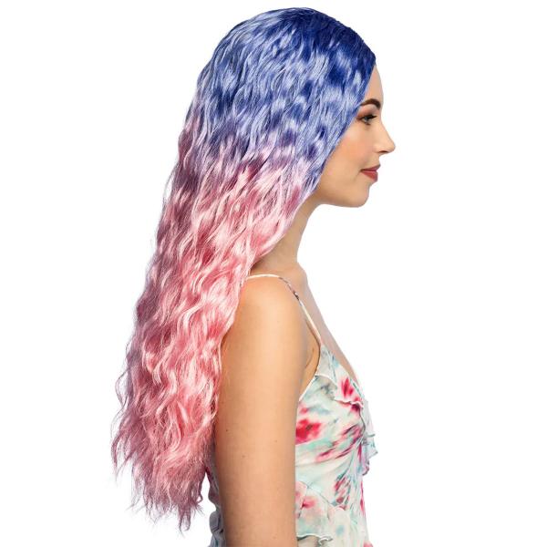 Aaltoileva Peruukki Vaaleanpunainen/Sininen