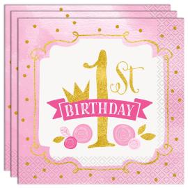 1st Birthday Lautasliinat Kulta/Vaaleanpunainen
