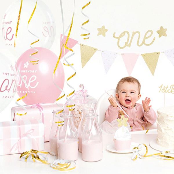 1st Birthday Vaaleanpunainen ja Kultainen Synttäripakkaus