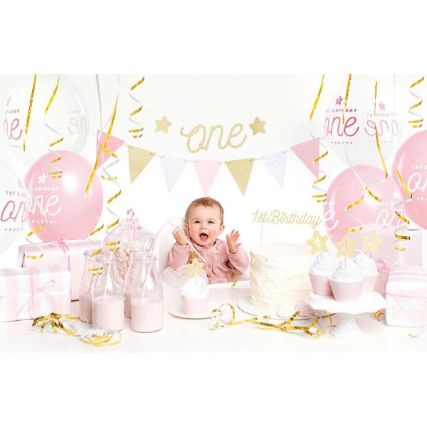 1st Birthday Vaaleanpunainen ja Kultainen Synttäripakkaus
