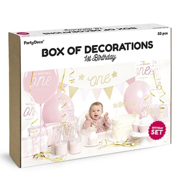 1st Birthday Vaaleanpunainen ja Kultainen Synttäripakkaus