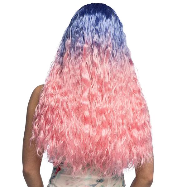 Aaltoileva Peruukki Vaaleanpunainen/Sininen