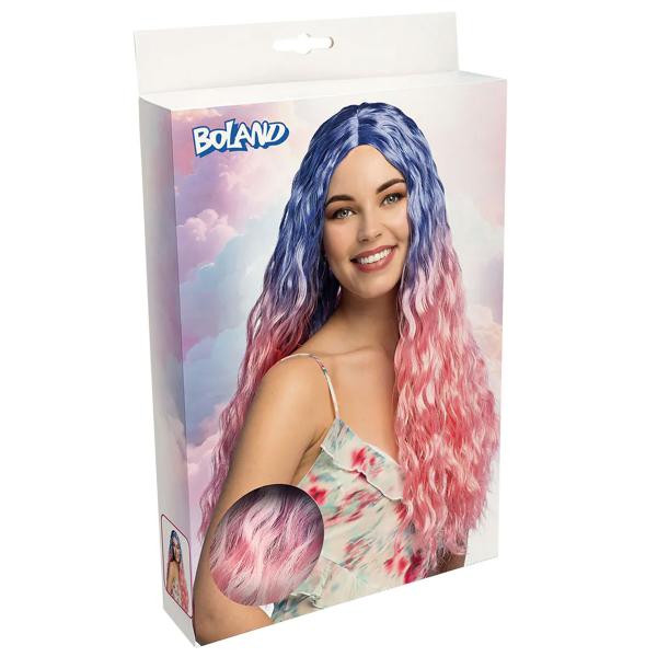 Aaltoileva Peruukki Vaaleanpunainen/Sininen