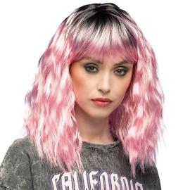 Aaltoileva Peruukki Vaaleanpunainen/Musta