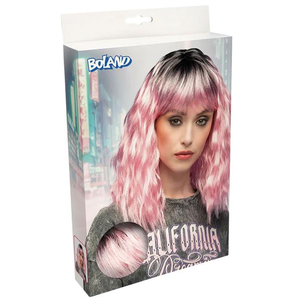 Aaltoileva Peruukki Vaaleanpunainen/Musta