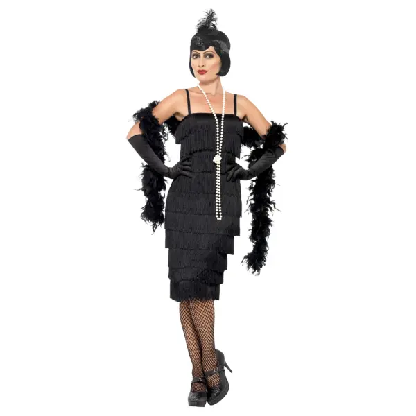 Flapper Mekko Pitkä Musta Naamiaisasu
