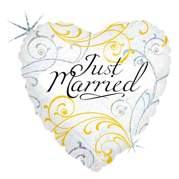 Just Married Holografinen Sydänilmapallo
