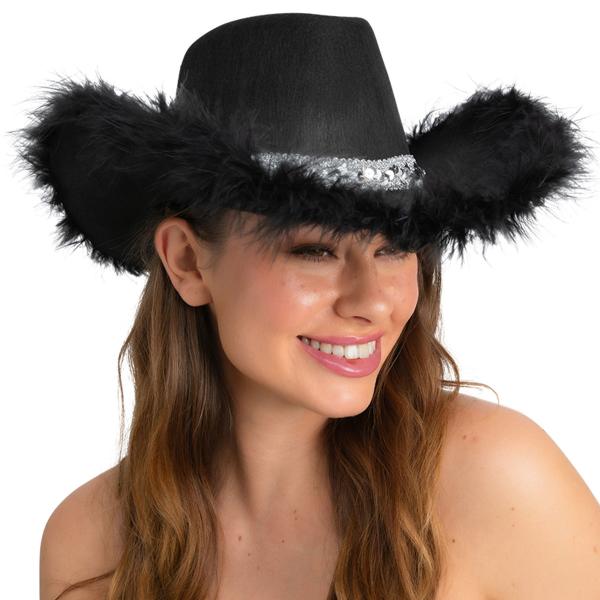 Musta Cowboyhattu Höyhenlierillä