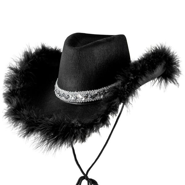 Musta Cowboyhattu Höyhenlierillä