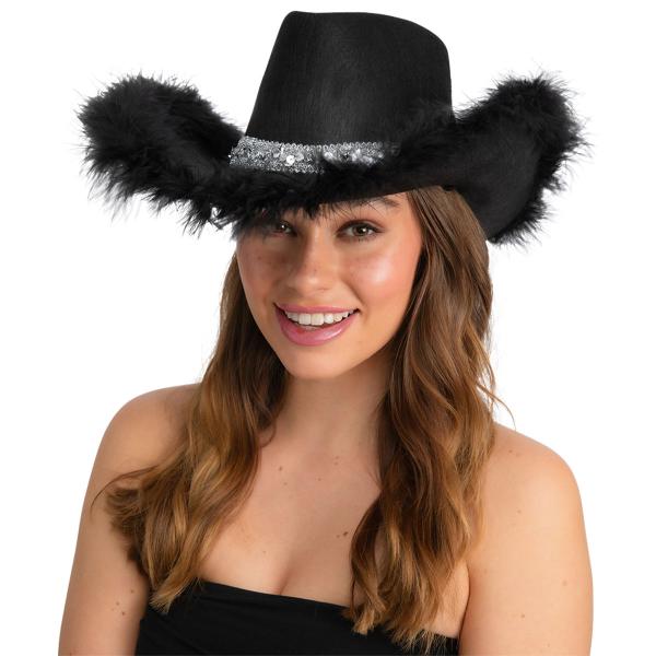 Musta Cowboyhattu Höyhenlierillä