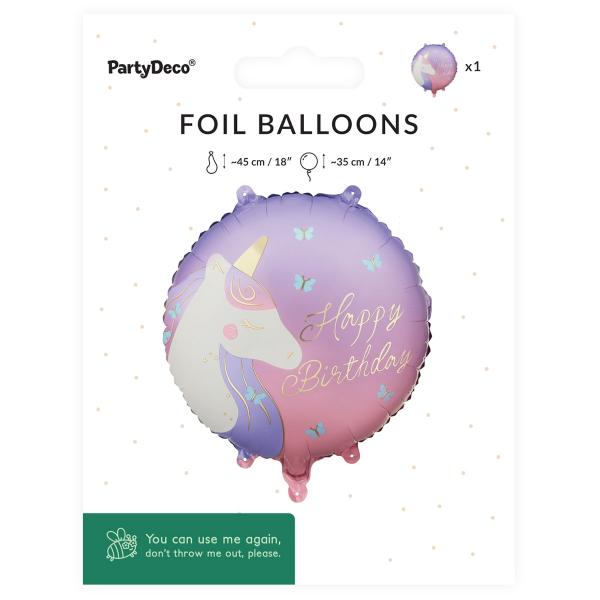 Folioilmapallo Happy Birthday Yksisarvinen 35 cm