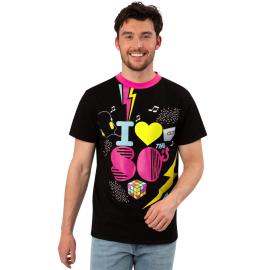 80-luvun Musta T-paita Painatuksella