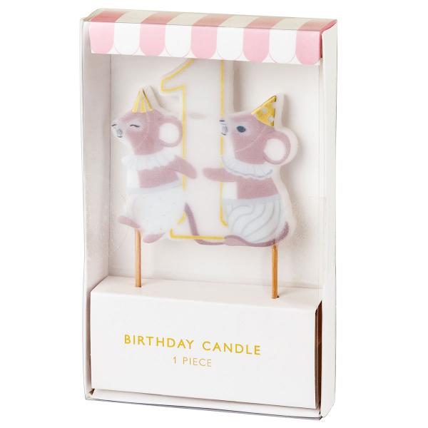 Kakkukynttilä 1 v Hiiret 6,5 x 7,5 cm