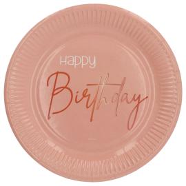 Happy Birthday Pahvilautaset Vaaleanroosa 8 kpl