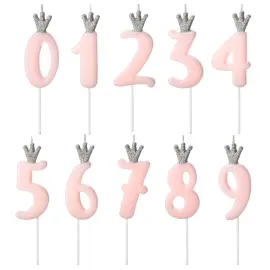 Kakkukynttilä Kruunattu Numero Vaaleanpunainen 3