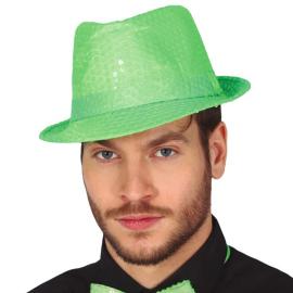 Gangsterihattu Paljeteilla Neonvihreä